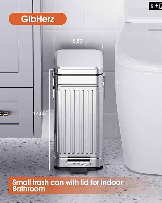 Small Trash Can with Lid Soft Close-10L/2.6 Gal Stainless Steel Outdoor Dog Poop Garbage Can-Metal Waste Bins with Pedal for Bathroom Bedroom Office-Silver - Image 2