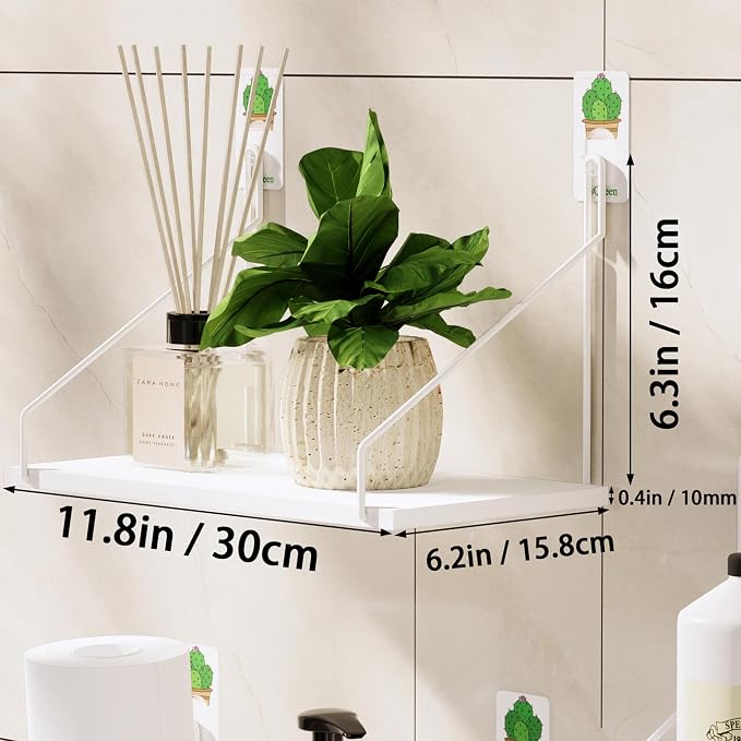 QsQueen Elevate Your Space with Rustic Wood Floating Shelves Set of 3- Perfect for Bedroom, Living Room, Bathroom, and Kitchen Decor - Easy Installation, No Drilling Needed! White - Image 3