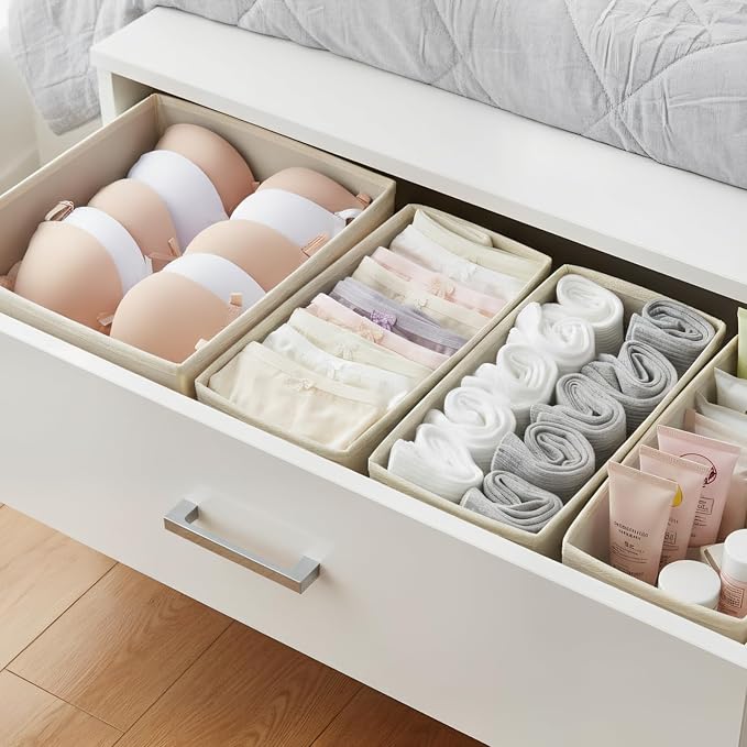 Drawer Organizer for Clothes & Underwear - 4-Pack Fabric Storage Bins with Zipper Bottom | Bra Drawer Organizer & Sock Organizer for Dresser - Foldable Baby Clothes Organizer Set, Grey - Image 4