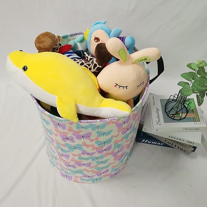 MAIZMZ Storage Bins Toys Box Kids Baby Hamper Waterproof Laundry Basket Canvas Collapsible Gift Organizer Bin for Home/Dorm/Kitchen/Pet/Office/Closet/Shelf/Gift Baskets(Butterfly) - Image 3