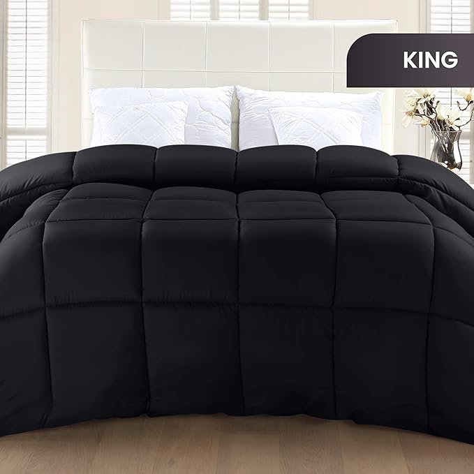 Utopia Bedding King Comforter Duvet Insert, Quilted Black Comforter with Corner Tabs, Box Stitched Down Alternative Comforters King Size 90 x 102 inches