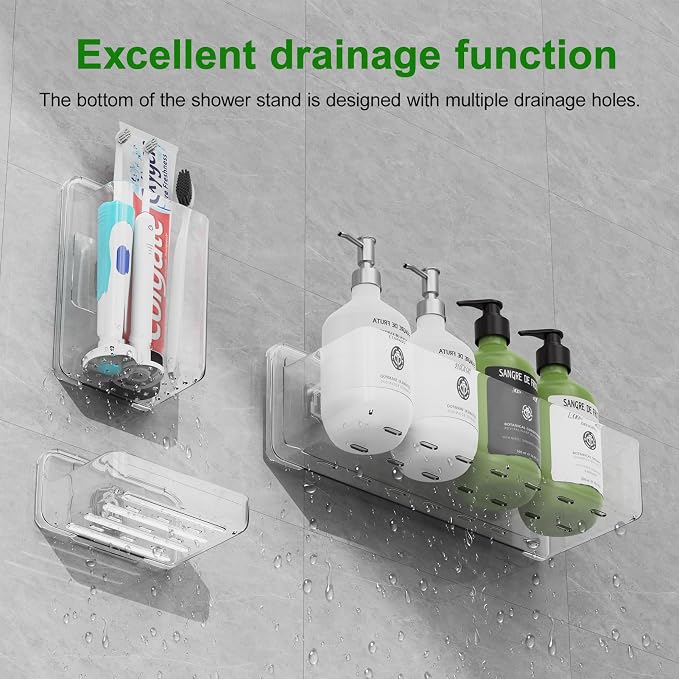 Adhesive Shower Caddy 6 Pack Rustproof Shower Shelves for Inside Shower No Drilling Bathroom Organizers and Storage & Home Décor & Kitchen Large Rack with Soap Holder Clear (clear) - Image 7