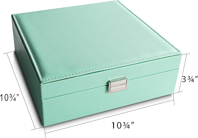 Frebeauty Earring Organizer Classic Jewelry Box 50 Slots Double Layer Jewelry Storage Case with 6 Necklace Hook and Bracelet Pocket(Turquoise) - Image 4