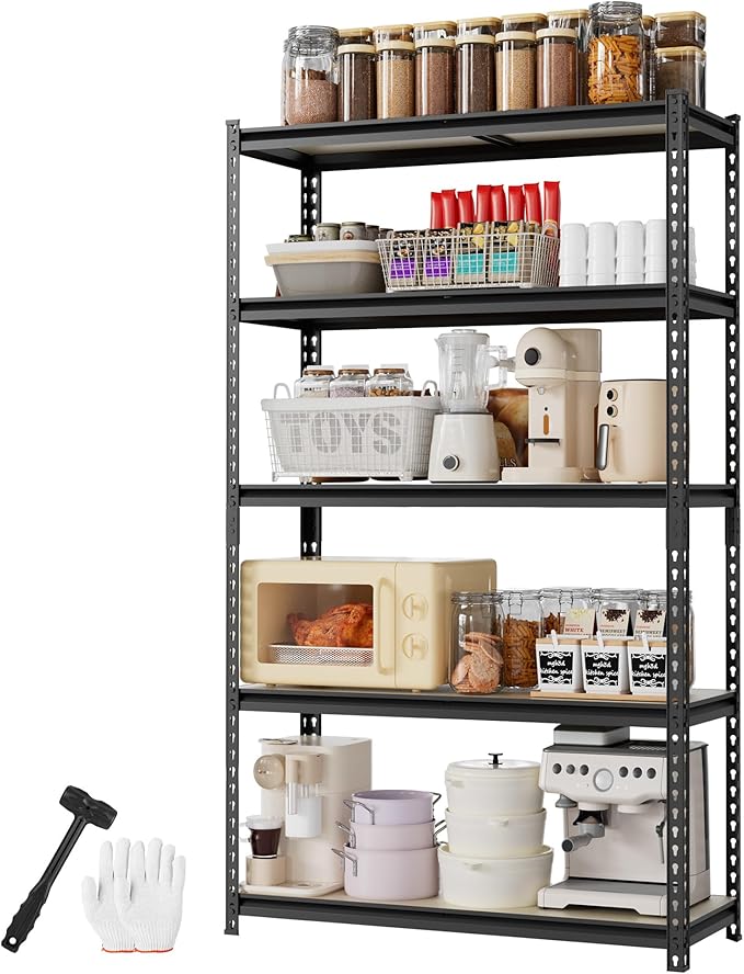 WORKPRO 5-Tier Storage Shelf, 72" H Heavy Duty Adjustable Garage Shelving Unit 2180LBS Capacity, for Basement, Kitchen, Pantry, 35.4”Wx11.8”Dx72”H, Black by WORKPRO