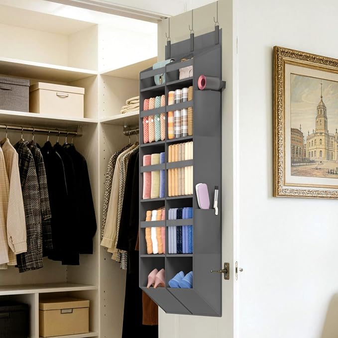 Lifewit 1 Pack Over the Door Organizer, 10 Section Clear Window Hanging Storage with 4 Side Pockets, Sturdy Anti Tilt 40 lbs Load Behind Door for Closet, Bedroom, Bathroom, Nursery, Dorm, Gray - Image 8