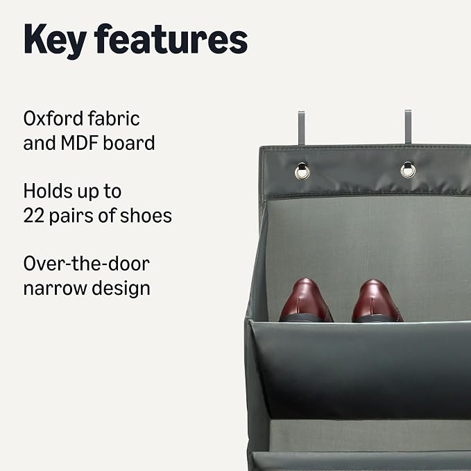 Amazon Basics 8 Tier Over the Door Shoe Organizer, Large Capacity Space Saving Hanging Shoe Storage for Closet and Dorm, Dark Grey - Image 2