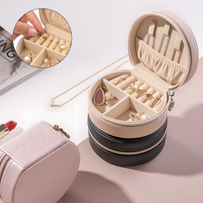 ProCase Travel Size Jewelry Box, Mini Portable Seashell-Shaped Jewelry Case, 2 Layer Organizer in PU Leather for Women -Champagne - Image 2