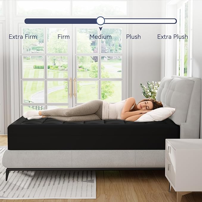 ELEMUSE 3 Inch Dual Layer Memory Foam Mattress Topper Cal King, 2 Inch Cooling Gel Memory Foam Pad Plus 1 Inch Down Alternative Pillowtop Mattress Pad with Cooling Cover, Black