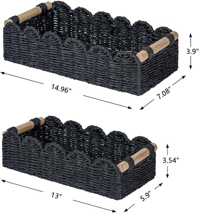CubesLand Toilet Paper Storage Basket, Scalloped Edge Shelves Basket for Organizing for Over Toilet Tank Storage, Home Decor Baskets for Shelf, Countertop, Living Room, Bedroom, Handwoven, Black - Image 3