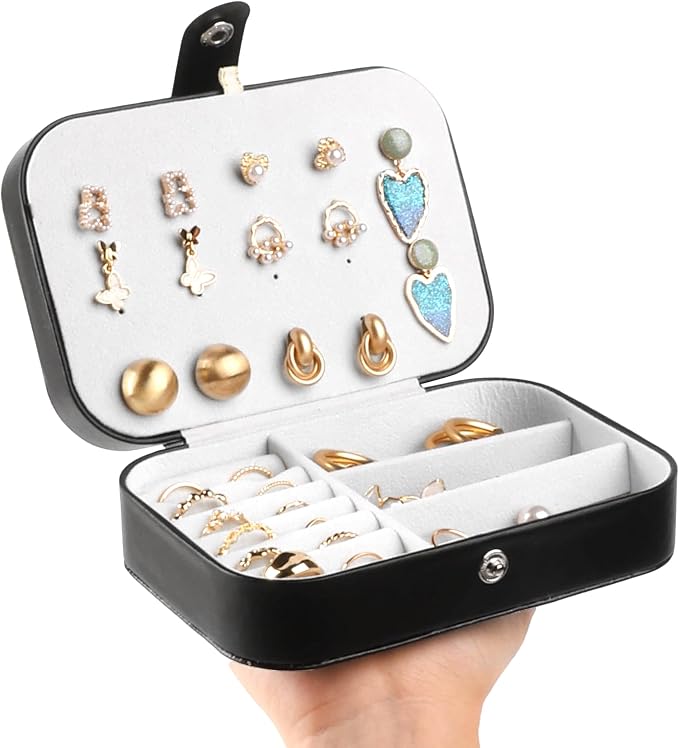 OceeK Travel Jewelry Box,Travel Jewelry Case for Girls Women Mothers, Jewelry Organizer Case, PU Leather Black,1 Pack by OceeK
