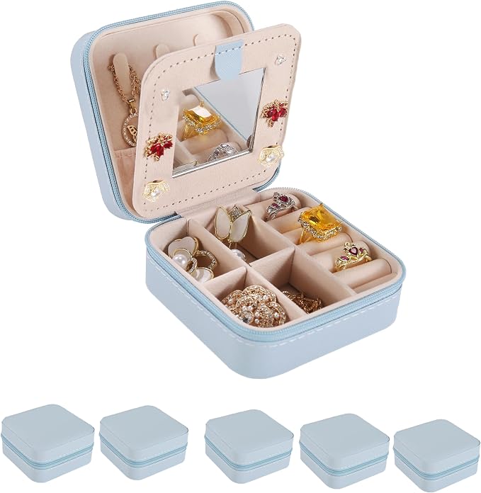 KElofoN Travel jewelry case Travel jewelry box Travel Jewelry Organizer Small Jewelry Organizer Box for Girls Women with Mirror (Sky blue-5) by KElofoN