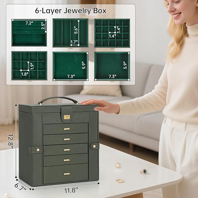 AKOZLIN Huge Jewelry Box Organizer Functional Large Leather Jewelry Storage Case for Women Girls Ring Necklace Earring Bracelet Holder Organizer with Mirror - Image 4