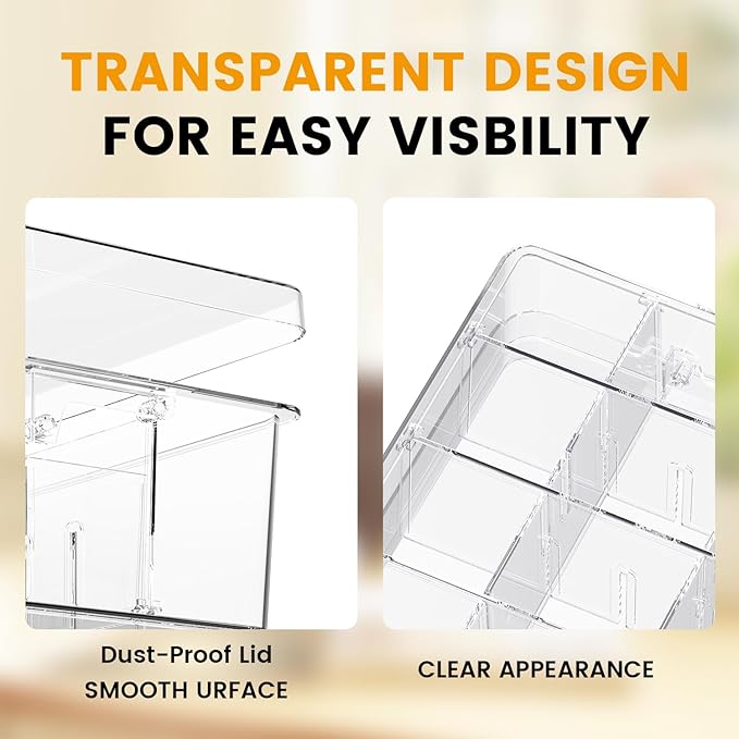 Socks Bra Underwear Drawer Organizer for Closet, 2 PCS Plastic Storage Box with 9 Removable Compartments and Lid, Clear Dresser Drawer Organizer Storage Container with Dividers for Sock Ties Belts - Image 5