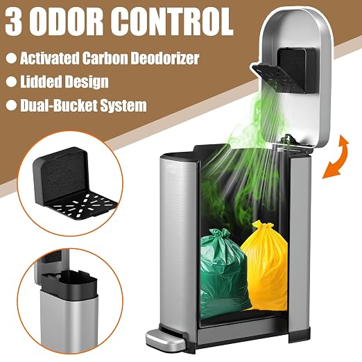 Dog Poop Trash Can Outside with Odor Control Lid & Step Pedal, 3.2Gal Stainless Steel Outdoor Trash Can, Waterproof Dog Waste Container Station - Includes Carbon Filters & Paw Stickers - Image 4