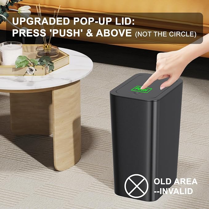 N. NETDOT 3 Pack 3 Gallon Small Trash Can with Lid, Bathroom Garbage Can with Pop-Up Lid, Waste Basket for Bathroom, Kitchen, Bedroom, Powder Room, Craft Room, Office, College (Black) - Image 4