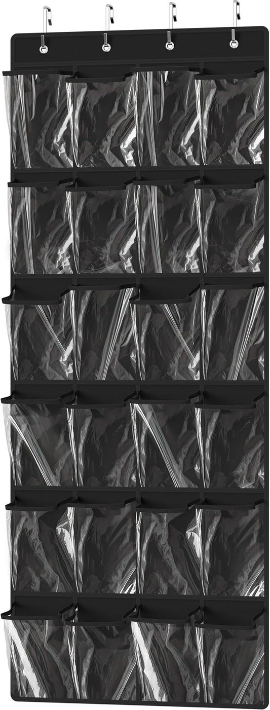 Simple Houseware 24 Pockets Large Clear Pockets Over The Door Hanging Shoe Organizer, Black (56" x 22.5") by SimpleHouseware