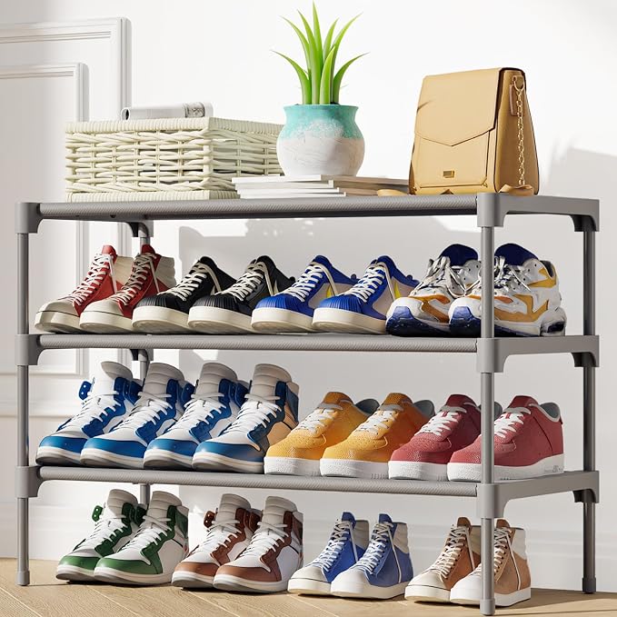 Kitsure Shoe Rack - Non-Woven Shoe Rack Shelf, Shoe Organizer for Closet, Entryway, Garage & Corridor, Stackable Shoe Shelves, 27.5" Wide - 3 Tier, Grey - Image 2