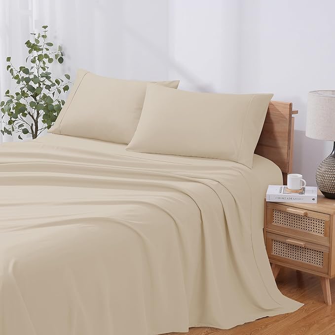 Modern Threads Soft Microfiber Solid Sheets - Luxurious Microfiber Bed Sheets - Includes Flat Sheet, Fitted Sheet with Deep Pockets, & Pillowcases Egg Shell Full