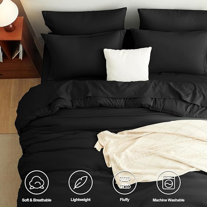 CozyLux California King Comforter Set Black, 7 Pieces Cal King Bed in a Bag Bed Comforter Set with Sheets, Luxury Soft Bedding Sets with Down Alternative Comforter, Sheets, Pillowcases & Shams