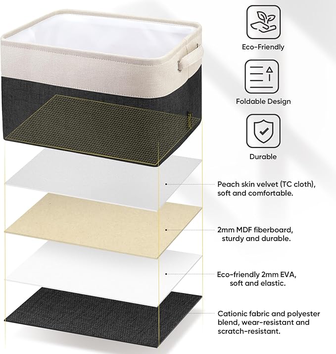 BALEINE 1 Pack Fabric Closet Storage Bins for Shelves, Linen Closet Organizers and Storage, Decorative Baskets for Organizing, Shelf, Clothes, Home, Office (Black, 15''x11''x9.5'') - Image 5