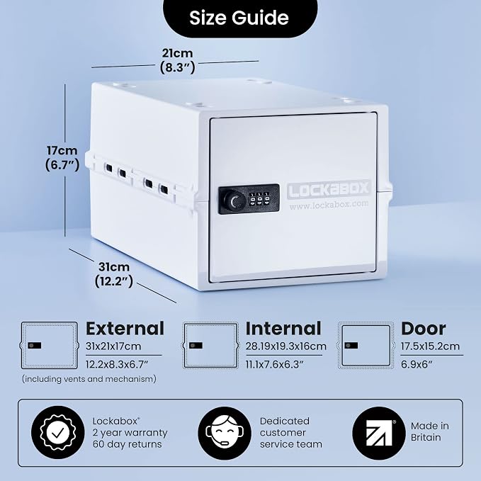 Lockabox One™ | Premium Lock Box | Medium Combination Lock Box For Food, Medicine & Home Safety | External Size 12 x 8 x 6.6 inches (Opal White) - Image 4