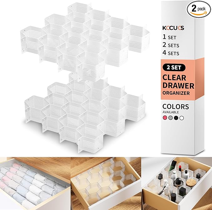 Honeycomb Separator Adjustable Drawer Organizer Divider for Underwear Belt-Scarf Socks Organizer (White(2pcs)) by Kocuos+