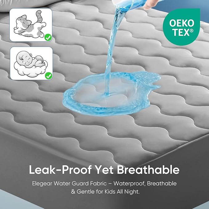 Elegear King Cooling Mattress Pad for Hot Sleepers, Waterproof Cold Mattress Topper with TriSupport 3D Tech Balanced Support & Enhanced Breathability, Soft Fluffy Bed Protector Deep Pocket Up to 16"