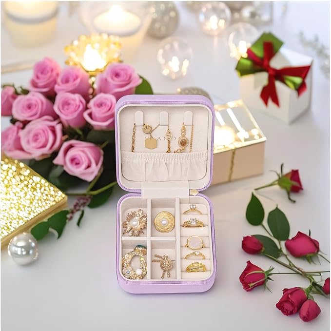 Vlando Small Faux Leather Travel Jewelry Box Organizer Display Storage Case for Rings Earrings Necklace, Purple - Image 5