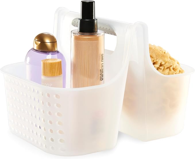 madesmart Large Portable Shower Caddy, Hold Soap, Shampoo, Hair Supplies and Beauty Products, Cleaning Supplies Organizer for Home, Dorm, Plastic Shower Tote, Soft Handle, Frost - Image 5