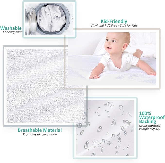 Nestl Premium Cotton Terry Mattress Protector – Soft and Waterproof King 14 Inch Deep Pocket Mattress Protector – Breathable & Noiseless Cover