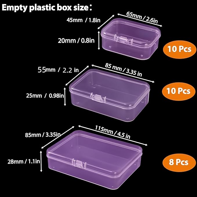 LJY 28-Piece Plastic Storage Containers with Lids (3 Assorted Sizes), Rectangular Organizer Box Set Pink Tinted Organizer Cases for Sewing, Stickers & Crafts, Color-Coded Storage, Pink