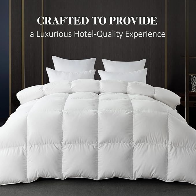 WhatsBedding Feather Down Fiber White Comforter, All Season Luxury Bed Comforter,Ultra Soft 100% Cotton Duvet Insert, Full Size 82"x86"