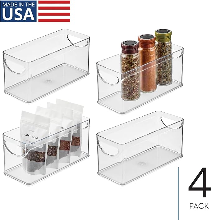 iDesign Narrow Pantry Bin with Handles for Kitchen Cabinets or Fridge, Set of 4, Clear, Made in USA - Image 2