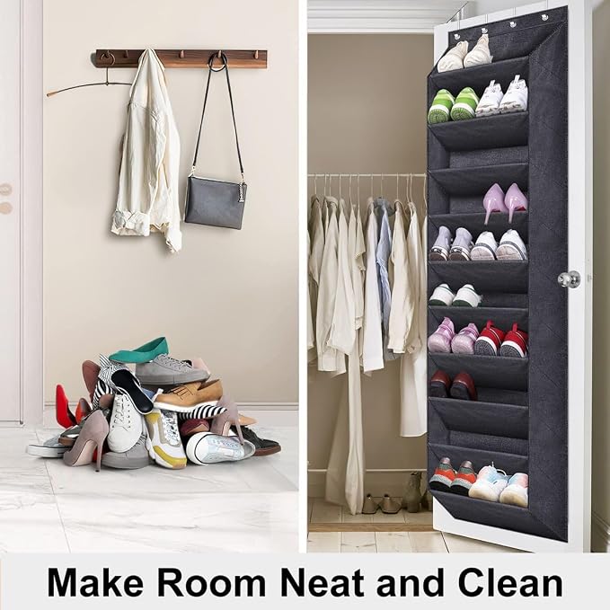 SLEEPING LAMB Over The Door Shoe Organizer for Closet with Large Deep Pockets, Narrow Shoe Rack for Door Hanging Boots Storage, Black - Image 5
