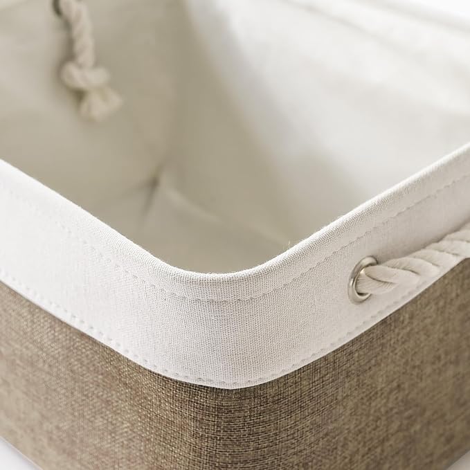 TheWarmHome Storage Basket for Organizing- 15.7x11.8x8.2 inch 1 Pack Fabric Storage Cubes for Shelves Organizer Book Gift Laundry Box Cloth Toy (Whiet & Khaki) - Image 7