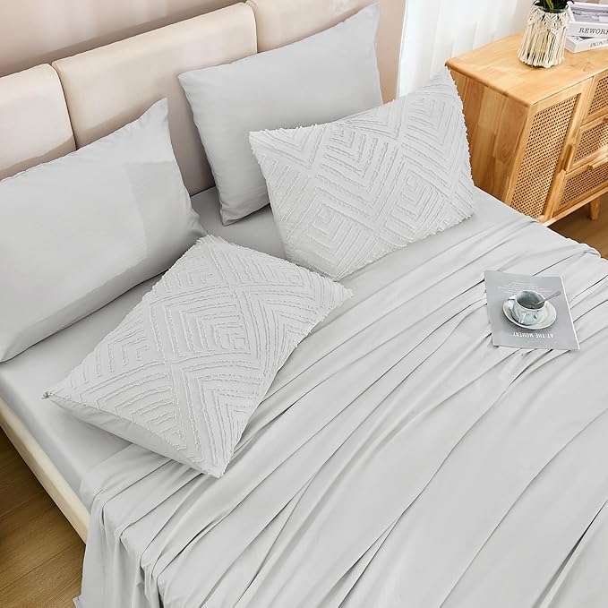 Andency Oversized King Size Comforter Set with Sheets Light Grey - 7 Pieces Bed in a Bag Oversized King Boho Tufted Lightweight Bedding Sets with Comforter, Sheets, Pillowcases & Shams