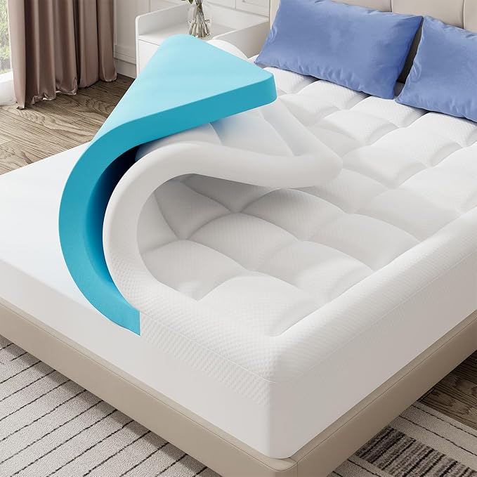 ELEMUSE Dual Layer 4 Inch Memory Foam Mattress Topper Twin Size, 2 Inch Cooling Gel Memory Foam and 2 Inch Soft Pillow Top Mattress Pad for Back Pain Relief