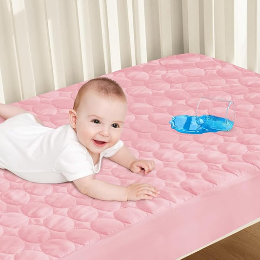 Biloban Crib Mattress Protector Pad Waterproof, Toddler Waterproof Crib Mattress Cover, Machine Washable & Dryer Fit Baby Toddler Bed Mattress Protector (Standard Size 52?€? x 28?€?), Pink