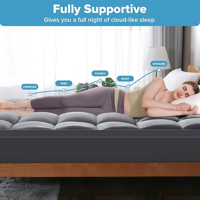 VALUXE King Mattress Topper Cooling Pillow Top Fitted Mattress Pad Cover Extra Thick Bed Topper Down Alternative Soft Mattress Protector for Back Pain Relief with 8-21 Inch Deep Pocket Grey