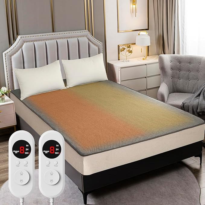 Heated Mattress Pad California King Size – Electric Bed Pad with Dual Zone Control, Heated Mattress Cover, Thick Underblanket Sheet, Bed Warmer (08 Grey, 72" x 84")