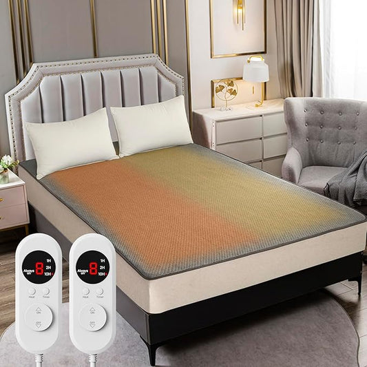 Heated Mattress Pad California King Size – Electric Bed Pad with Dual Zone Control, Heated Mattress Cover, Thick Underblanket Sheet, Bed Warmer (08 Grey, 72" x 84")