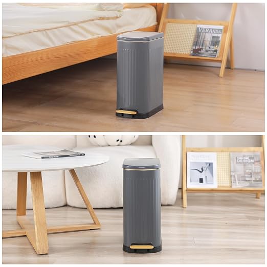 SYNCVIBE Slim Bathroom Trash Can with Soft Close Lid Stainless Steel Garbage Can Step Trash Bin with Removable Inner Bucket for Bedroom, Office, Kitchen (Matt Grey, 3.5 Gallons) - Image 7
