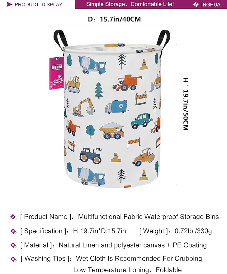 Laundry Hamper Large Canvas Fabric Lightweight Storage Basket/Toy Organizer/Dirty Clothes Collapsible Waterproof for College Dorms, Boys and Girls Bedroom,Bathroom(Vehicles) - Image 2