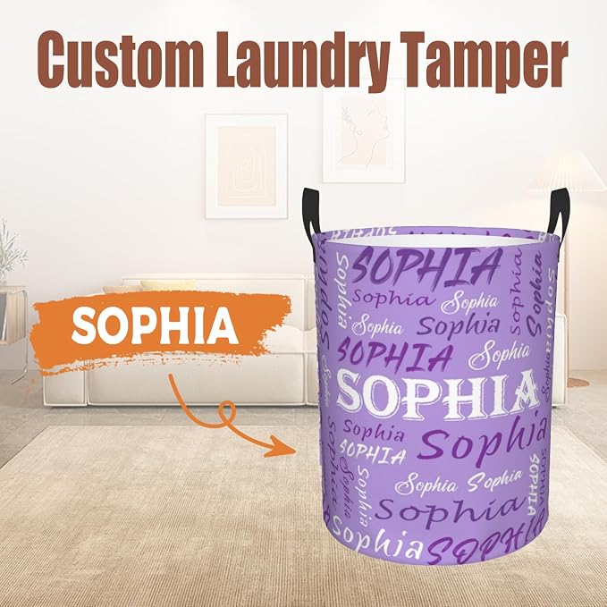 Custom Name Laundry Hamper, Personalized Laundry Basket with Name for Baby Boys Girls, Customized Collapsible Dirty Clothes Hamper Storage with Handles for Bedroom Bathroom Dorm Room Decor - Image 2