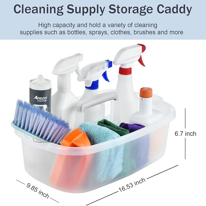 ALINK Plastic Cleaning Storage Caddy with Handle, Large Shower Caddy Basket Organizer for Dorm, Bathroom, Tool, Garden, Kitchen, Cleaning Supplies - Clear - Image 2