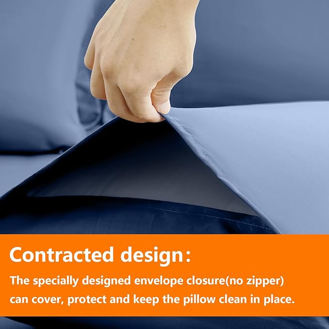 TAIMIT Slate Blue Full Size Comforter Set - 7 Pieces, Bed in a Bag Bedding Sets with All Season Soft Quilted Warm Fluffy Reversible Comforter,Flat Sheet,Fitted Sheet,2 Pillow Shams,2 Pillowcases