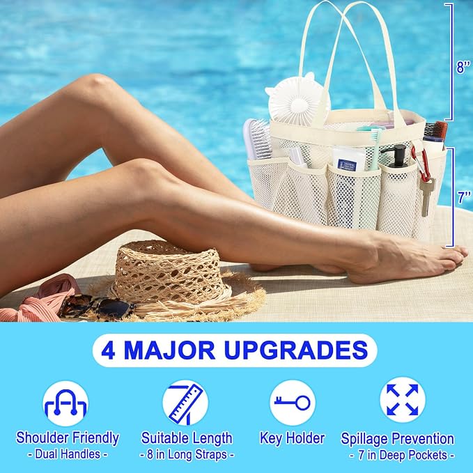 Fammart Mesh Shower Caddy Portable for College Dorm Room Essentials, 8-Pocket Large Shower Basket Tote Bag with 2 Handles for Toiletry, Bathroom, Beach, Camp, Gym - Image 5