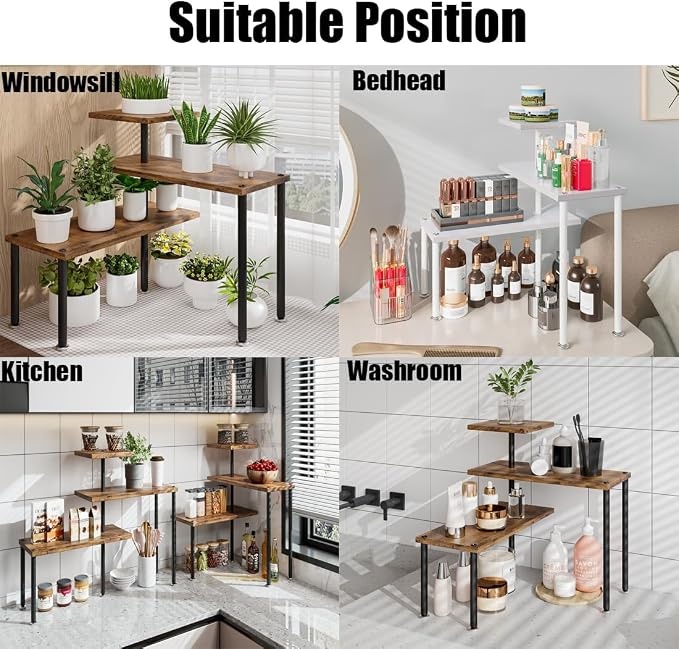Countertop Organizer Organization 3 Tier Kitchen Corner Shelves Adjustable Spice Storage Rack for Bathroom Coffee Area Over Sink (Black) - Image 6
