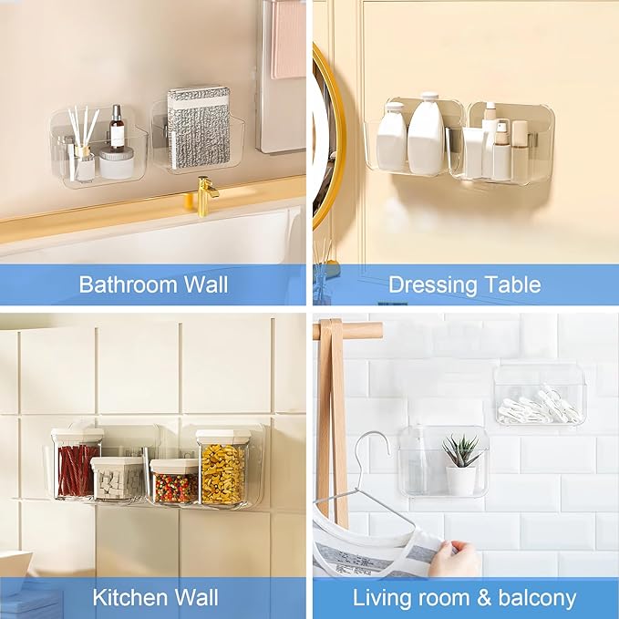 Diesisa 2pc Acrylic Wall Mount Organizer, Small Adhesive Clear Cabinet Door Organizer,Acrylic Shelves for Wall,No Drilling Hang Walls,with Self Adhesive Tape, for Bathroom, Kitchen, Living Room - Image 4