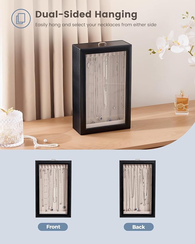 Lolalet Upgraded Double-Sided Hanging Necklace Organizer Box, Jewelry Display Case with Double-Sided Clear Window for Necklaces Bracelets, Tangle-Free Necklace Storage Box, Mothers Day Gift - Image 5